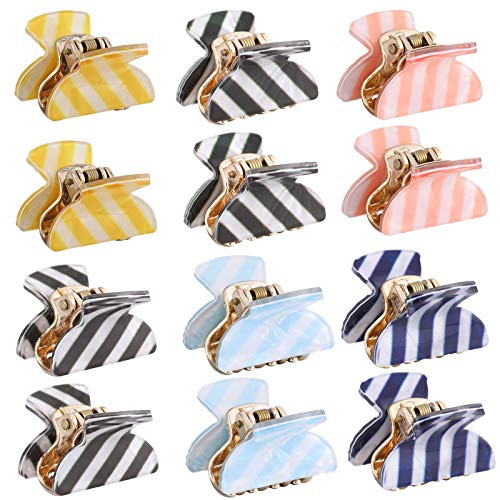 Claw Hair Clips No-slip Grip - 12PCS Mini Size Jaw Hair Clips for Women Girls Thick Hair Claw Clips Clamps Hair Barrette Jaw Clamp -Stripe-