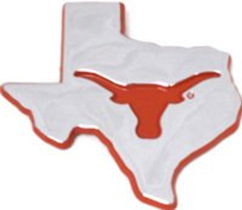 University of Texas Longhorns METAL Auto Emblem - State Shape Chrome and Burnt Orange