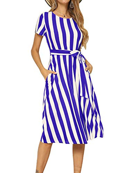 levaca Womens Casual Empire Waist Loose Fit Swing Belt Midi Dress with Pocket Blue L levaca Womens Casual Empire Waist Loose Fit Swing Belt Midi Dress with Pocket Blue L