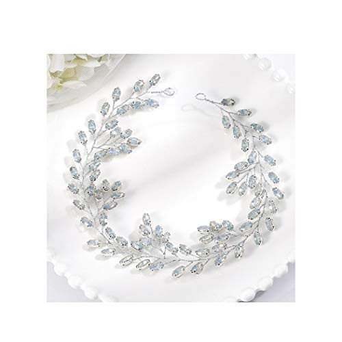 Campsis Peral Bridal Wedding Hair Vines Crystal Rhinestones Left Headpieces Bride Hair Accessories for Women and Girls -Silver-