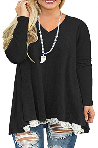 Plus Size Tops for Women 3X Casual Fall V Neck T Shirts Black 24W