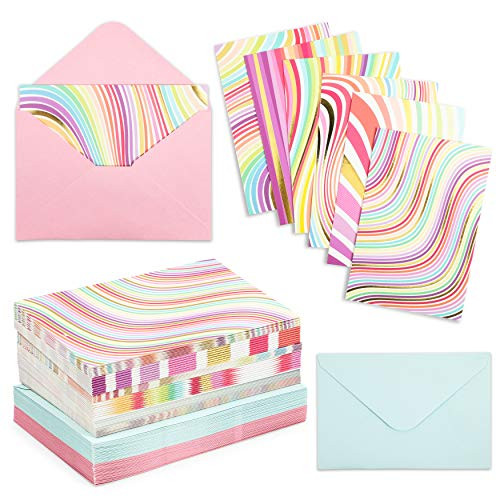 Blank Notecard with Envelope Set  Rainbow Stripes -6 x 4 In  48 Pack-