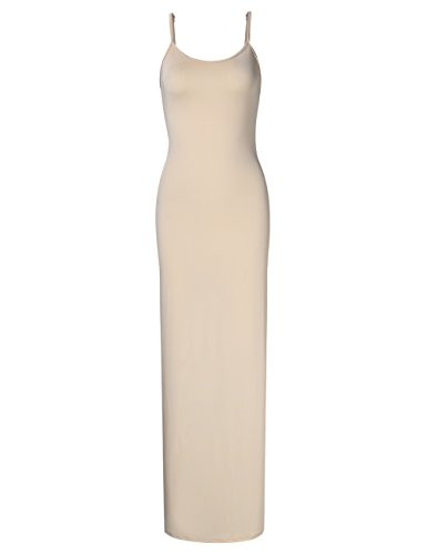 GloryStar Women Sleeveless Spaghetti Strap Cami Maxi Slip Dress Long-Nude 2XL