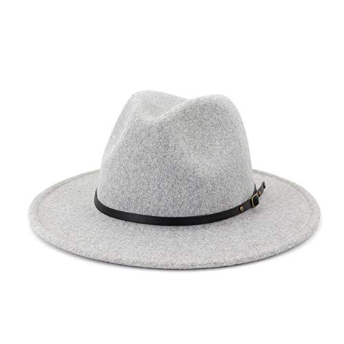 Lisianthus Womens Classic Wool Fedora with Belt Buckle Wide Brim Panama Hat -B-Light Grey-
