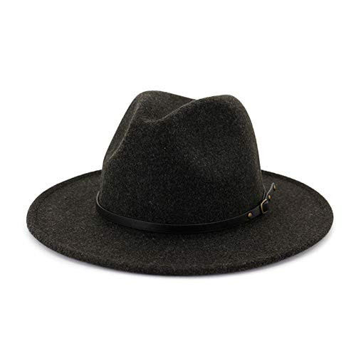 Lisianthus Womens Classic Wool Fedora with Belt Buckle Wide Brim Panama Hat -B-Black-