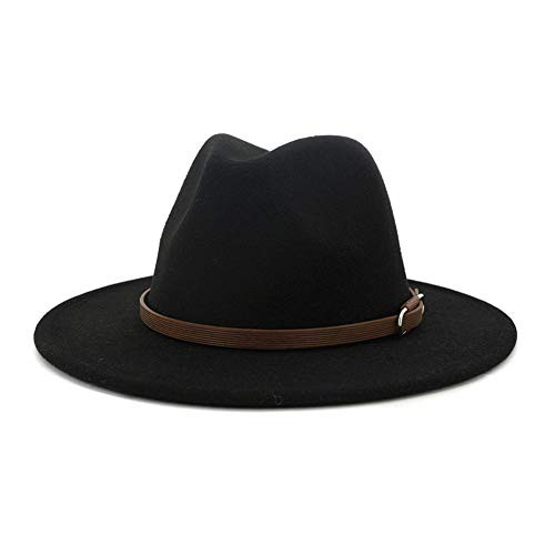 Lisianthus Womens Wide Brim Felt Fedora Retro Panama Hat with U-Shaped Buckle Black