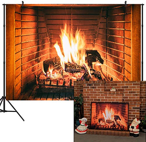 DULUDA Fireplace Backdrop Flaming Woods Burning Firewoods Photography Background Blazing Fire Barbeques Party Supply for Photoshoot Christmas Decorati