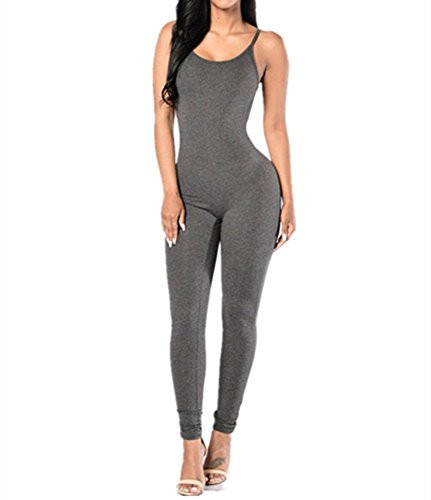 Xuan2Xuan3 Women Spaghetti Strap Bodycon Tank One Piece Jumpsuits Rompers Playsuit Gray Small