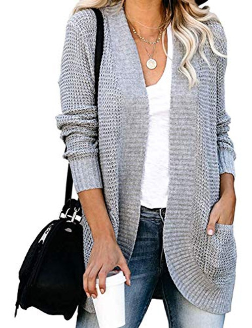 YIBOCK Womens Chunky Open Front Cardigan Sweaters Cable Knit Long Sleeve Boyfriend Cardigans Outwear Coat Grey