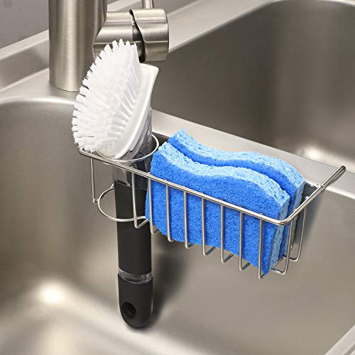 -Save Sink Space- 2-in-1 Kitchen Sink Caddy Sponge Holder - Brush Holder  Small In-sink Dish Sponge Caddy  304 Stainless Steel Rust Proof  Hanging Kit -Save Sink Space- 2-in-1 Kitchen Sink Caddy Sponge Holder - Brush Holder  Small In-sink Dish Sponge Caddy  304 Stainless Steel Rust Proof  Hanging Kit