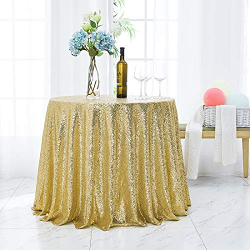 Hahuho Gold Sequin Tablecloth 120 inch Round Glitter Tablecloth for Bridal Shower Decorations Birthday Wedding Dessert Banquet?120 inch Round Go Hahuho Gold Sequin Tablecloth 120 inch Round Glitter Tablecloth for Bridal Shower Decorations Birthday Wedding Dessert Banquet?120 inch Round Go