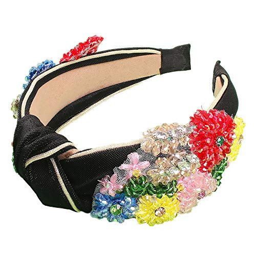 QTMY Rhinestone Crystal Wide Headbands Knot Turban Headband Vintage Hairband Elastic Hair Hoops Fashion Hair Accessories for Women Girls Black