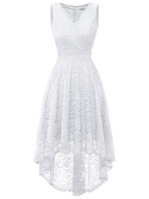 ZAPAKA Womens Wedding Dress Floral Lace High Low V Neck Sleeveless Cocktail Party Dress White L ZAPAKA Womens Wedding Dress Floral Lace High Low V Neck Sleeveless Cocktail Party Dress White L
