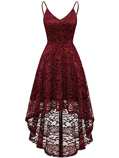ZAPAKA Womens Hi-Low Floral Lace Spaghetti Straps V-Neck Bridesmaid Party Dress Burgundy L ZAPAKA Womens Hi-Low Floral Lace Spaghetti Straps V-Neck Bridesmaid Party Dress Burgundy L