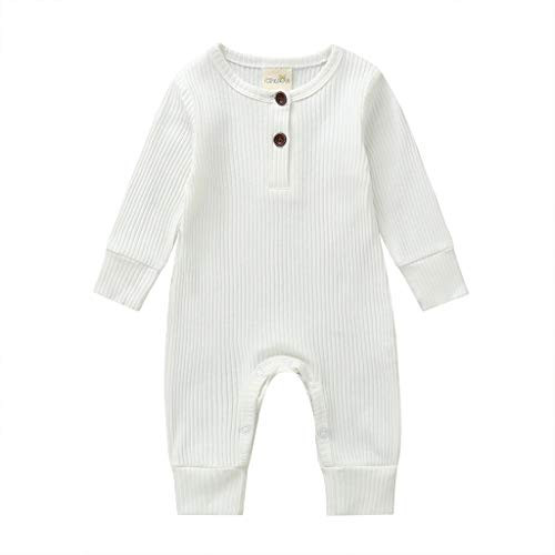 WALLARENEAR Newborn Baby Boy Girl Romper Solid Cotton Linen Jumpsuit Long Sleeve One-Piece Bodysuit Infant Clothes Outfits -Long Sleeve White  3-6 Mon