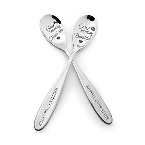 Vencer Couple Gifts Good Morning Beautiful and Good Morning Handsome Spoon Set Wedding Gifts For His or Her  For Parents for Valentines Day Gift