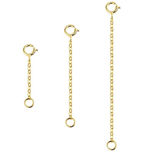 LANCHARMED 3 Pack 14K Gold Plated Sterling Silver Necklace Extenders-Extension for Bracelet Anklet-1 2 3 Inch Jewelry Extension -1 2 3 Inch--Gold- LANCHARMED 3 Pack 14K Gold Plated Sterling Silver Necklace Extenders-Extension for Bracelet Anklet-1 2 3 Inch Jewelry Extension -1 2 3 Inch--Gold-