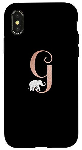 iPhone X-XS Letter G rose pink  black phone case elephant  initial G Case