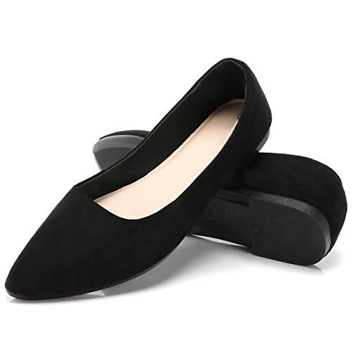 hash bubbie Womens Flats Shoes Pointy Toe Ballet Slip On Shoes Comfortable Dress Shoes-Black-07-US8-