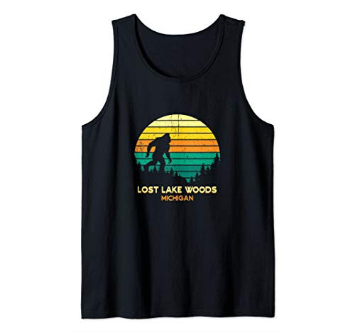 Retro Bayou Lost Lake Woods  Michigan Bigfoot Souvenir Tank Top