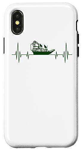 iPhone X-XS Funny Airboat Gift For Men Cool Swamp Boat Heartbeat Captain Case