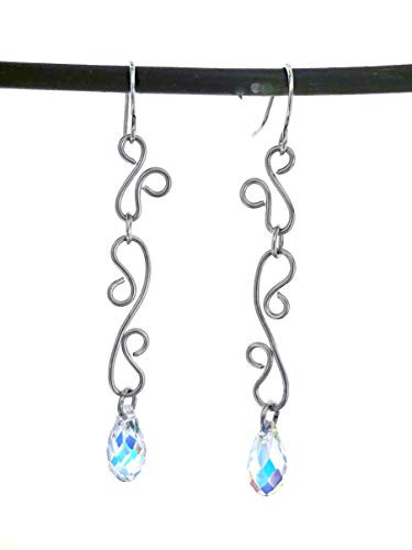 Clear AB Swarovski Crystal Teardrop Earrings  Long and Dainty Perfect for Wedding Ear Jewelry  Whispering Wind Bohemian Silver Beaded Bridal Earrings