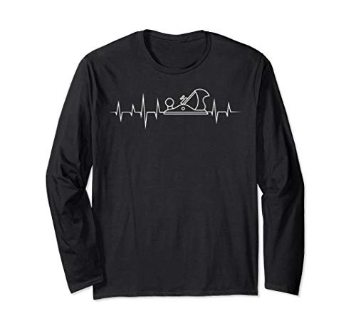 Woodworking Heartbeat Jack Plane Cute Wood Worker Funny Gift Long Sleeve T-Shirt