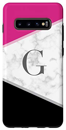 Galaxy S10- Initial Letter G Monogram Color Block Geometric Pink Black Case