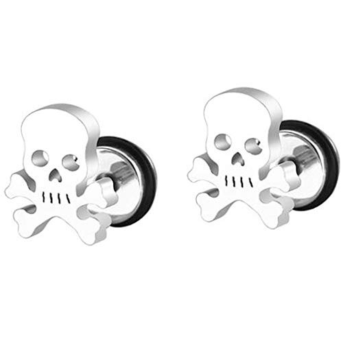 Stainless Steel Gothic Skull Bone Skeleton Biker Cocktail Party Halloween Stud Earrings -Silver-