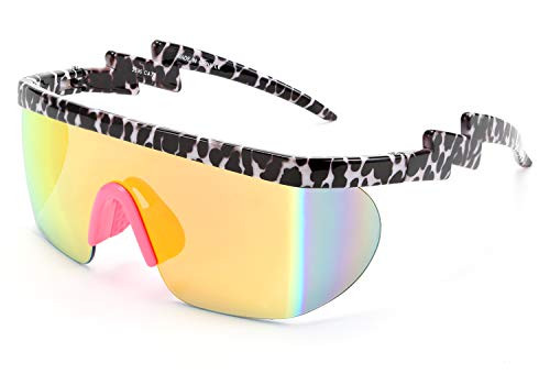 FEISEDY Classic Flat Top Shield ZigZag Sunglasses Siamese Goggles Rainbow Mirrored Lenses B2602