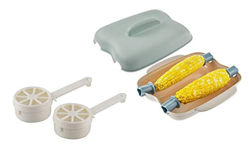 HOME-X Dual Cave Microwave Corn Cooker with 4 Skewers-BPA Free Corn Steamer-Multi-purpose Kitchen Microwave Steamer Set-Blue and Microwave One Cup Cof