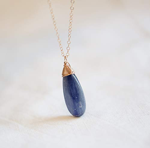 Blue Kyanite Gemstone Rose Gold Necklace - 18 Inches Length Blue Kyanite Gemstone Rose Gold Necklace - 18 Inches Length