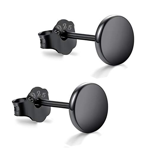 Black Stud Earrings 925 Sterling Silver Dot Studs 3mm-8mm Options Flat Round Disc Earring Hypoallergenic Jewelry -5mm- Black Stud Earrings 925 Sterling Silver Dot Studs 3mm-8mm Options Flat Round Disc Earring Hypoallergenic Jewelry -5mm-