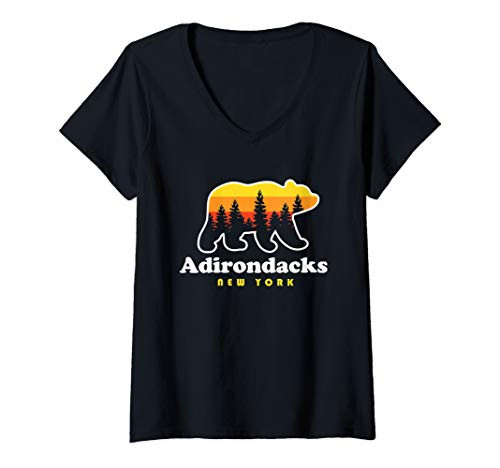 Womens Adirondacks NY Bear Woods New York V-Neck T-Shirt Womens Adirondacks NY Bear Woods New York V-Neck T-Shirt