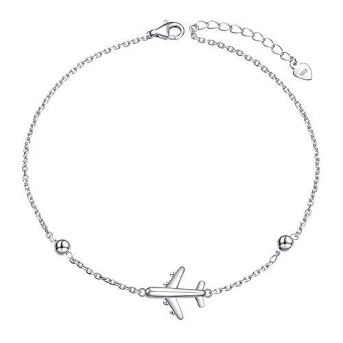 Airplane Anklet for Women S925 Sterling Silver Adjustable 9 10 inches Foot Beaded Charm Ankle Bracelet Girls Anklets Jewelry -Anklet- Airplane Anklet for Women S925 Sterling Silver Adjustable 9 10 inches Foot Beaded Charm Ankle Bracelet Girls Anklets Jewelry -Anklet-