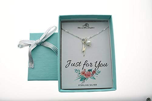 Lightning Pendant in Sterling Silver Accented by a Freshwater Pearl on an 18 Sterling Silver Cable Chain - 2 extender- Lightning Jewelry- Lightning Lightning Pendant in Sterling Silver Accented by a Freshwater Pearl on an 18 Sterling Silver Cable Chain - 2 extender- Lightning Jewelry- Lightning