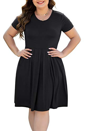 HAOMEILI Women Plus Size Casual Loose Soft Crewneck Pockets Stretchy Swing T-Shirt Dress XL Black