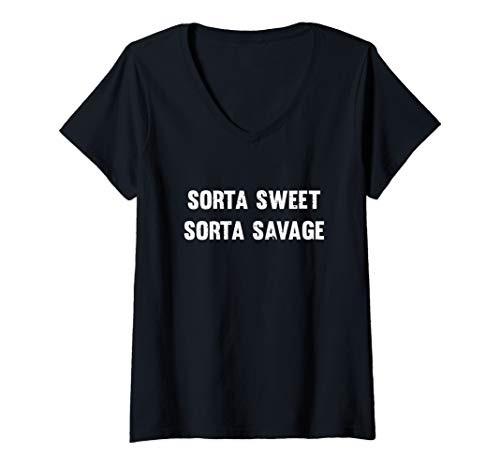 Womens Sorta Sweet Sorta Savage Funny Feminism V-Neck T-Shirt