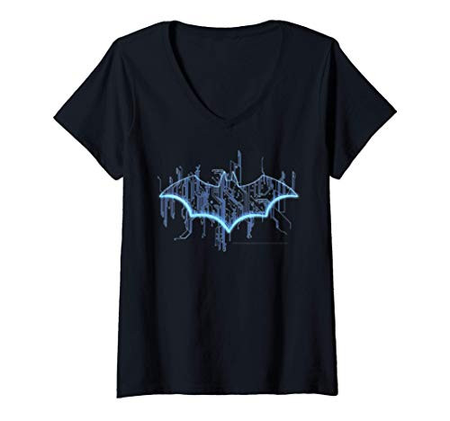 Womens DC Comics Batman Digital Classic Logo V-Neck T-Shirt