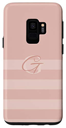Galaxy S9 Rose Pink Stripes Letter G Initial Monogram Case