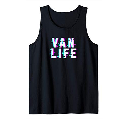 Van Life Camper Van Glitch and Glitching Text Design Tank Top