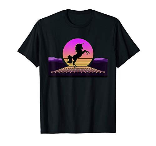 Retro Unicorn  80s Digital Vaporwave Synthwave Outrun Sunset T-Shirt