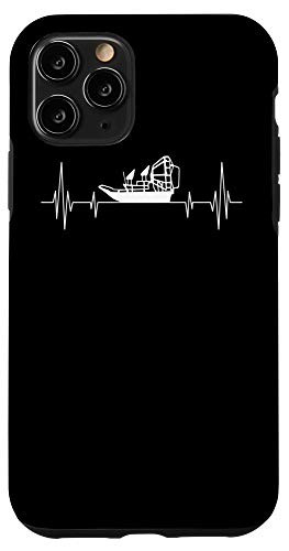 iPhone 11 Pro Funny Airboat Gift For Men Cool Swamp Boat Heartbeat Captain Case