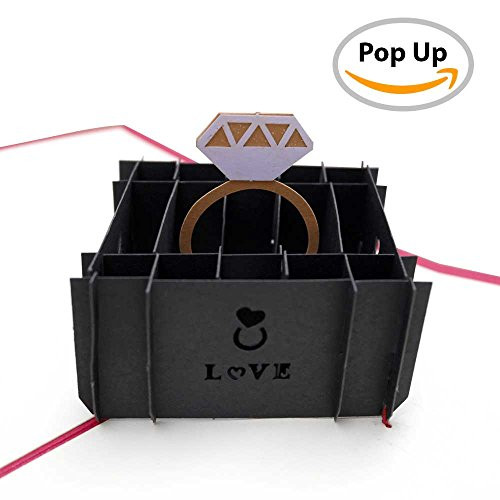 Pop Up Engagement Card - Engagement Pop Up Greeting Card - Pop up Ring Box Valentines Day 3D - Pop Up Wedding Card by HAWWWY