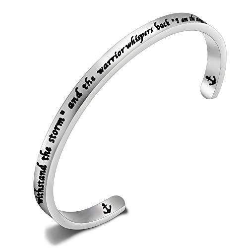 FEELMEM Encouragement Keychain I am The Storm Fate Whispers to The Warrior Keyring Inspirational Jewelry Gift -Cuff-Silver- FEELMEM Encouragement Keychain I am The Storm Fate Whispers to The Warrior Keyring Inspirational Jewelry Gift -Cuff-Silver-