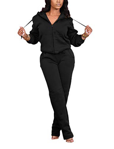 Sweat Suits for Women Set  Casual Tracksuit Zip Up Hoodie Jacket Pants Outfits Set Black XL
