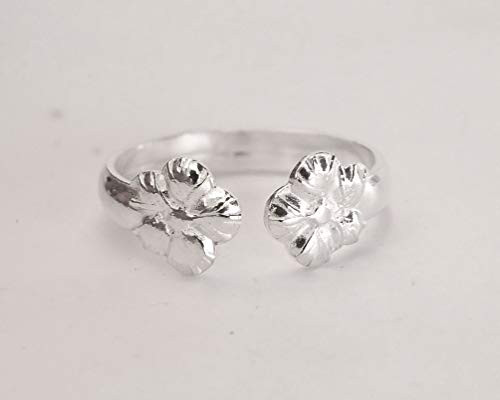 Sterling Silver two Flowers Adjustable Toe Ring Knuckle Ring Handmade