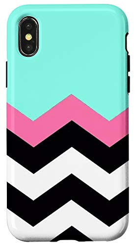 iPhone X-XS Chevron  Pattern  Teal  Black  White  Classic  Trendy Case