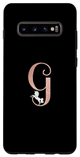 Galaxy S10- Letter G rose pink  white unicorn phone case  initial G Case