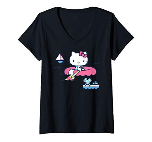 Womens Hello Kitty Summer Boat V-Neck T-Shirt